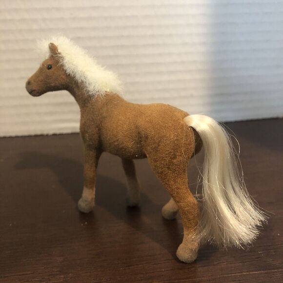 Flocked Plastic Toy Horse Brown Felted White Mane Soft Pony Figure Figurine 3” - Picture 7 of 10